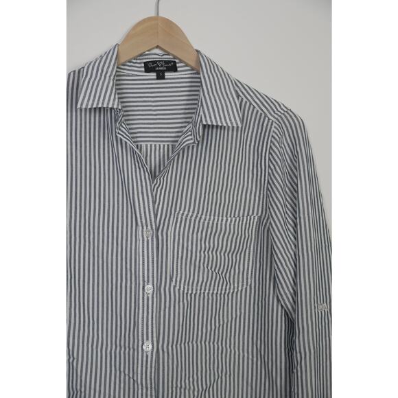 Grey Stripped Long Sleeve Button Up Blouse Size Small - Picture 2 of 7